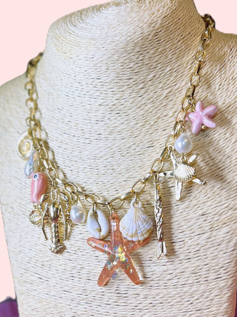 Seaside Wishes Starfish Kisses 14K Gold Plate Paperclip Chain Charm Necklace